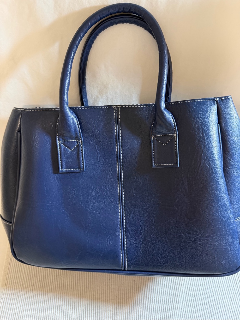 Elegant Navy Faux-Leather Tote with Dual Top Handles
